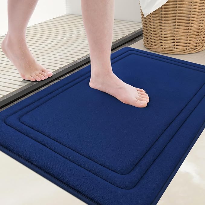 Grandaily Memory Foam Bath Mat Rug 36x24, Ultra Soft, Non-Slip and Absorbent Bathroom Rugs, Machine Wash Dry, Comfortable Bath Carpet for Bathroom Floor, Tub and Shower, Navy Blue