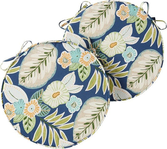 Greendale Home Fashions Outdoor 18-inch Round Reversible Seat Cushion, 2-Pack, Magnolia Floral 2 Count