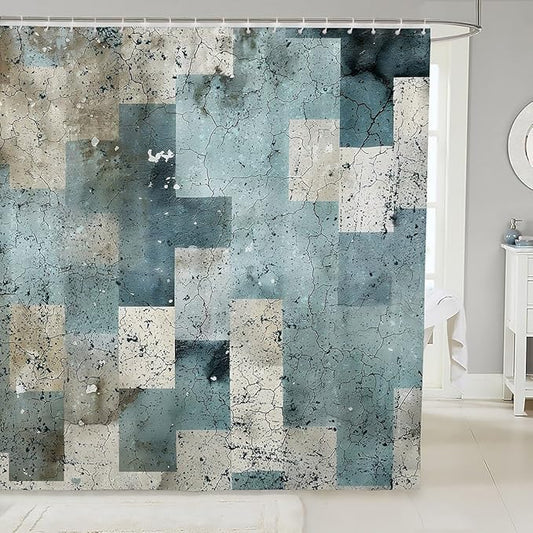 Feelyou Geometric Bath Curtain Geometry Shower Curtain Square Bathroom Shower Curtain Set Kids Toddler Boys Girls Stripe Line Kids Bathroom Accessories 72"x72"