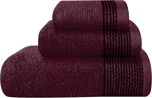 Belizzi Home Ultra Soft 3 Pack Cotton Towel Set, Contains a Bath Towel 28x55 inch, a Hand Towel 16x24 inch & a Wash Coth 12x12 inch, Ideal Everyday use, Compact & Lightweight -Burgundy
