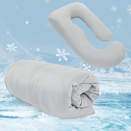 Cooling Pregnancy Pillow Cover (ONLY Pillowcase), Q-Max 0.4 U Shaped Luxurious Smooth Maternity Pillow Cover with Hidden Zip, Cool Large Pillow Protector for Side Hot Sleeper, Grey, 58x32 in