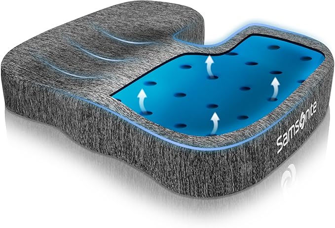 SAMSONITE, Gel-Infused Memory Foam Seat Cushion with Enhanced Airflow Design for Cooling Experience, Fits Most Office Chairs and Car Seats, Supportive Sitting Pillow for Orthopedic Comfort…