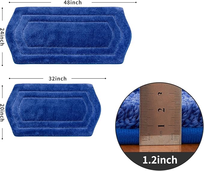COSY HOMEER Extra Thick Bath Rugs Sets for Bathroom - Anti-Slip Bath Linen Sets Mats Soft 100% Strong Polyester Living Room Bedroom Water Absorbent(Blue,20x32+24x48 -Inches)