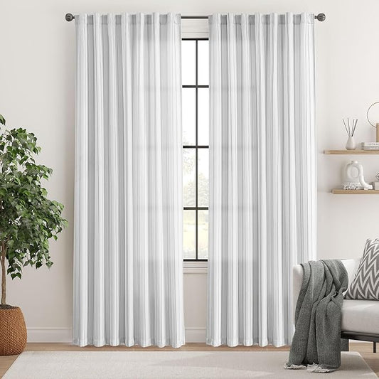 Jinchan Grey and White Striped Curtains 84 Inches Long for Living Room Bedroom - Pinstripe Privacy Light Filtering Rod Pocket Modern Window Curtain Set 2 Panels