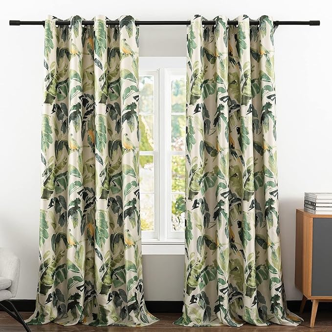 Leeva Extra Wide Curtains for Living Room, 1 Pc Blackout Curtains & Drapes Panel with Grommet, Green Macaw Pattern Print Window Treatment for Sliding Glass Door 100 Inches Wide