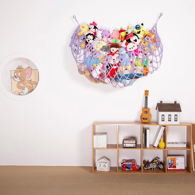 Stuffed Animal Net or Hammock Wall Hanging Net for Stuffed Animal Storage Macrame Toy Display Plush Toy Holder Soft Toy organizer for Nurery Baby Bedroom Playroom-Purple