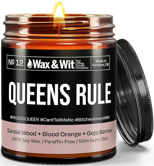 Wax & Wit Funny Soy Candle Gift for Women - Humorous, Aromatherapy Soy Wax Candle, Ideal for Housewarming, Coworker, Birthday – Sandalwood, Blood Orange, Gojo Berries - 9oz
