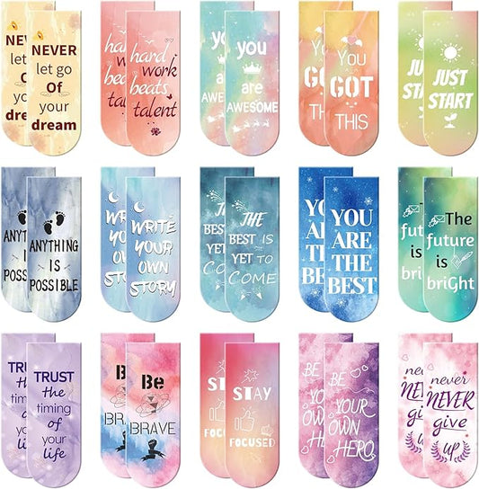 Kaluofan 30-Piece Inspirational Magnetic Bookmarks - Double-Sided, Perfect for Women, Kids, Students & Teachers