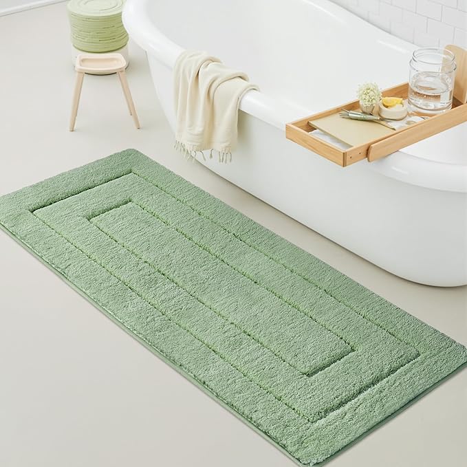 GRANNY SAYS Sage Green Bathroom Rugs Non Slip, 59" x 24", Small Bathroom Rugs Washable，Bath Mats for Floor, Microfiber Bath Mat for Tub, Absorbent Shower Rug