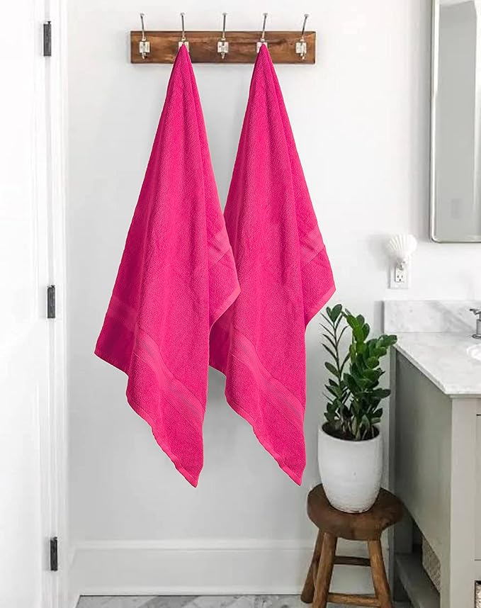 BOUTIQUO Premium Cotton 4 Pack Bath Towel Set - 100% Pure Cotton - 4 Bath Towels 27x54 - Ideal for Everyday use - Ultra Soft & Highly Absorbent - Hot Pink
