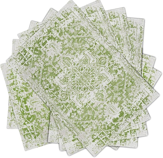 Gray Lime Green Boho Placemats Set of 6 Ethnic Bohemian Carpet Place Mats Washable Kitchen Dining Vintage Grey Geography Floral Linen Table Mats Stain Heat-Resistant for Home Party Indoor 12x18 in
