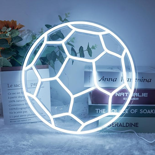 YSMNDE Soccer Neon Sign for Bedroom, Dimmable Soccer LED Signs for Wall Decor, Powered by USB Football Neon LED Light for Boys Room Birthday Party Kids Holiday Gifts,12'' X 12''