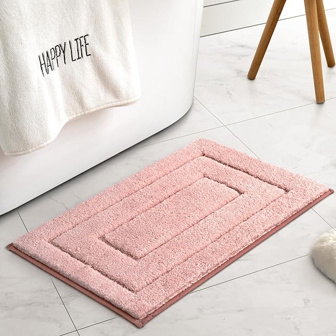 GRANNY SAYS Pink Bathroom Rugs Non Slip Washable, 16"x 24", Soft Bath Mats for Bathroom, Microfiber Shag Rug, Absorbent Shower Room Floor Mat, Small Bath Rug for Shower, Tub