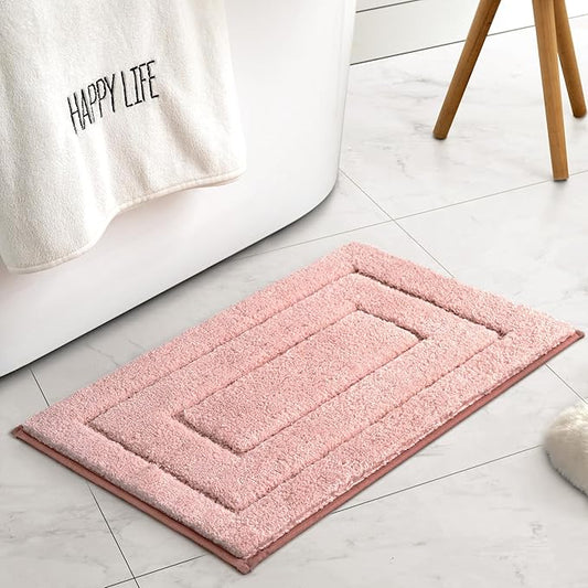 GRANNY SAYS Pink Bathroom Rugs Non Slip Washable, 16"x 24", Soft Bath Mats for Bathroom, Microfiber Shag Rug, Absorbent Shower Room Floor Mat, Small Bath Rug for Shower, Tub