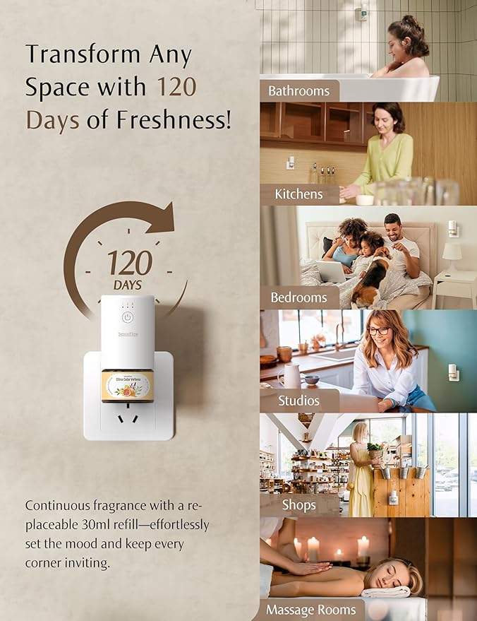 SF101 Waterless Ultrasonic Essential Oil Diffuser–100% Plant-Based,120-Day Natural Air Freshener & Aromatherapy Diffuser for Home,Hotel,Studio–Covers up to 100㎡-Citrus Grove Essence