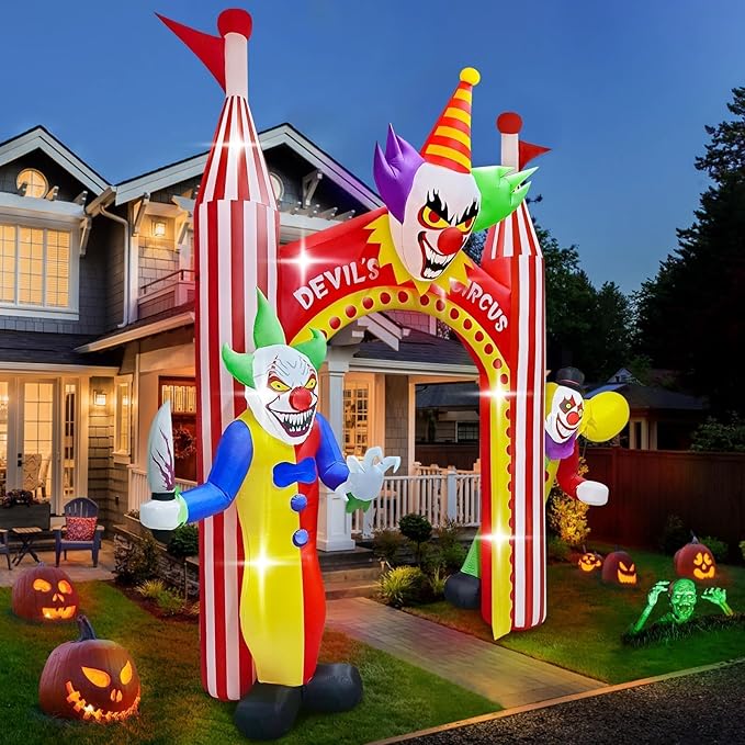 Kalolary 12 FT Halloween Inflatables Clown Archway Outdoor Decorations, Giant Clown Arch Blow Up Yard Decorations Scary Inflatable with Build-in Lights for Yard Garden Lawn Indoor Outdoor Decor