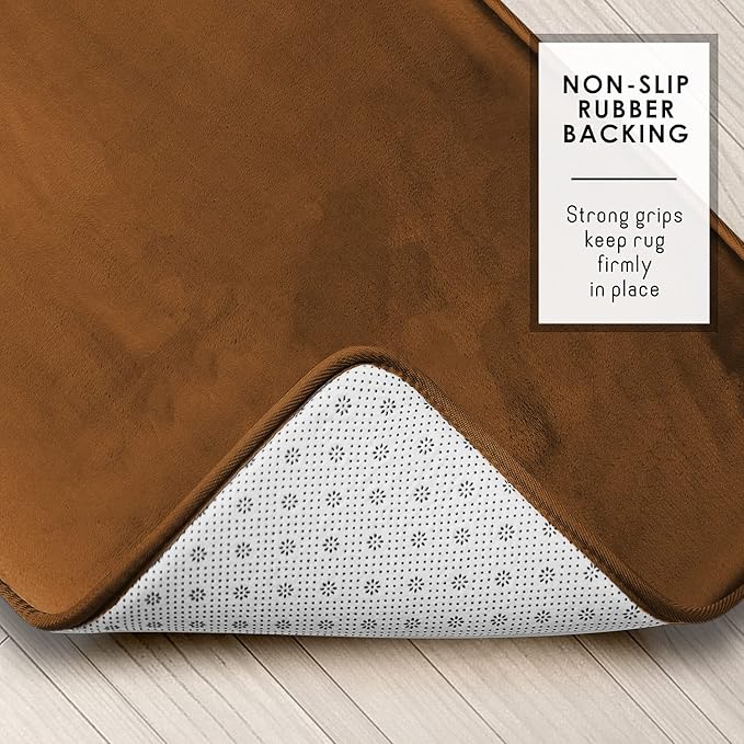 Clara Clark 3 Piece Bathroom Rugs Bath Mat Set, Velvet Memory Foam Bath Mats for Bathroom - Non-Slip, PVC Backing Bath Rugs, Washable - Dries Quickly, Brown