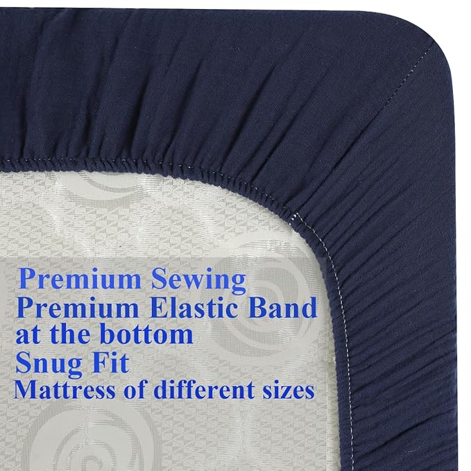 Muslin Square Playard/Playpen Fitted Sheets, Perfect for 36 X 36 Inch Portable Playard Soft 100% Cotton Grey & Navy