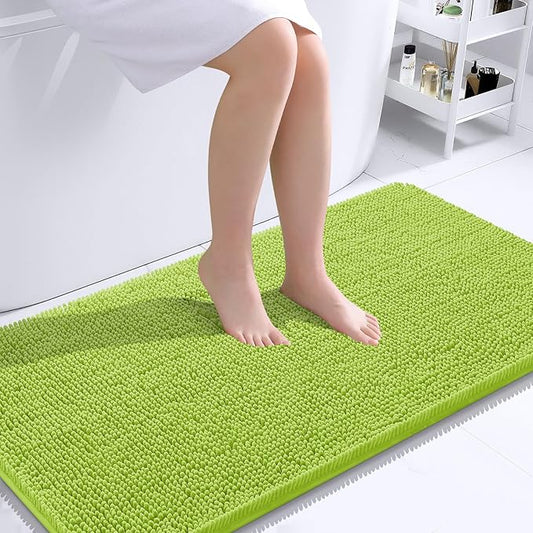 OLANLY Bathroom Rugs 44x24, Extra Soft Absorbent Chenille Bath Rugs, Rubber Backing Quick Dry, Machine Washable Bath Mats for Bathroom Floor, Tub and Shower, Home Decor Accessories, Bright Green