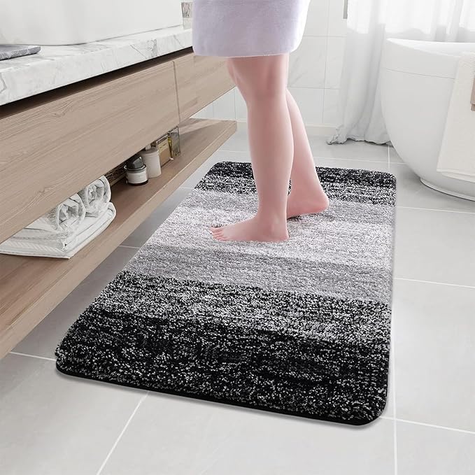 Arotive Microfiber Bathroom Rugs, Shaggy Soft and Absorbent Bath Rug, Non-Slip, Thick Plush Machine Washable Dry Bath Mats for Bathroom, Tub and Shower, 45x27, Black