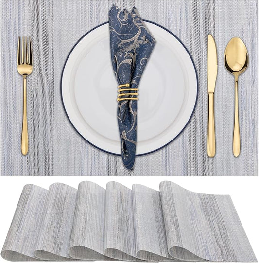Winknowl Placemats Set of 6, Heat Resistant Stain Resistant Woven Vinyl Insulation Place mats, Durable Washable Elegant Table Mats for Kitchen Dining Table Decor (Lightsteel Blue)