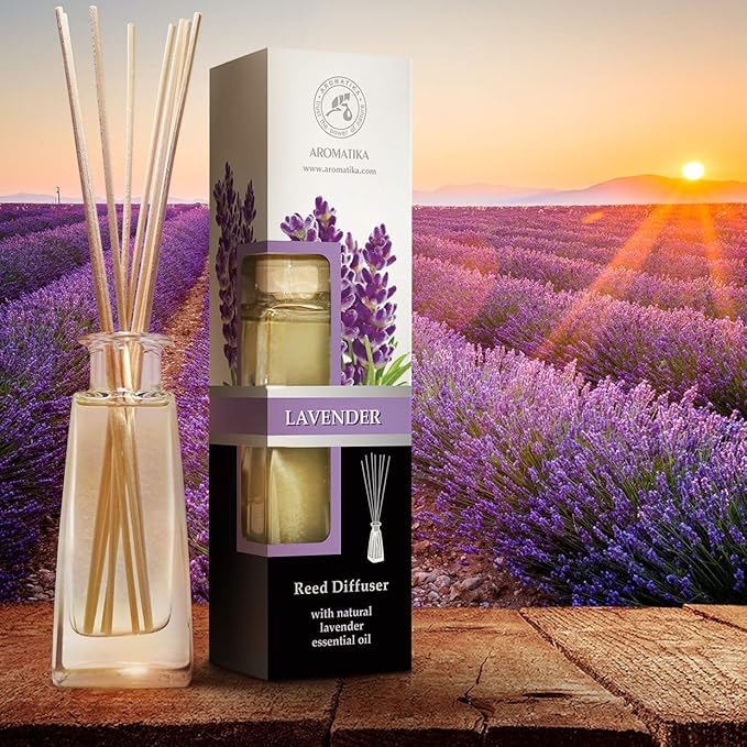 Reed Diffuser with Natural Essential Oil Lavender 3.4 Fl Oz - Lavanda Diffuser - Scented Reed Diffuser - Gift Set w/Bamboo Sticks - Best for Aromatherapy - Home - Office - Fitness