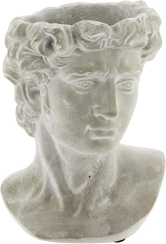 Greek Statue Head Cement Planter - Unique Sculpture Plant Pot for Indoor Outdoor Home Garden Decor (9")