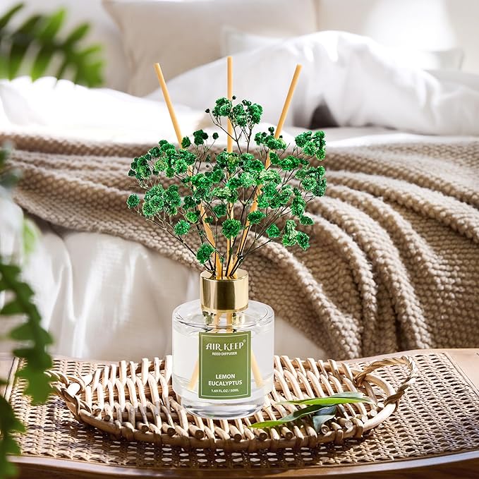 Airkeep Reed Diffuser Set of 3,Coconut Pineapple Lemon Eucalyptus Cranberry Apple Oil Reed Diffusers for Bedroom Living Room Office Aromatherapy Oil Reed Diffuser for Gift 50ml x 3