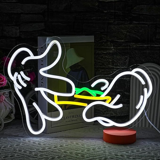 Holding Neon Sign for Wall Decor Leaf Neon Sign Light Green Leaf LED Neon Sign Hand White Neon Signs Glove Neon Light for Man Cave Room Bar Decoration(16.7''*11'')