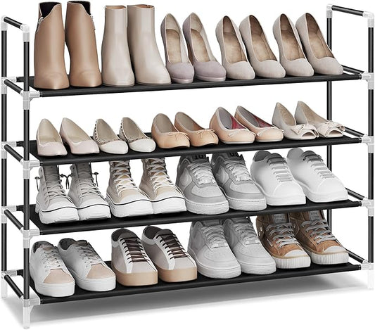 SONGMICS 4-Tier Shoe Rack, Shoe Storage for Hallway Closet, Slim and Space-Saving, Metal Frame, Non-Woven Fabric Shelves, Black ULSH054B01