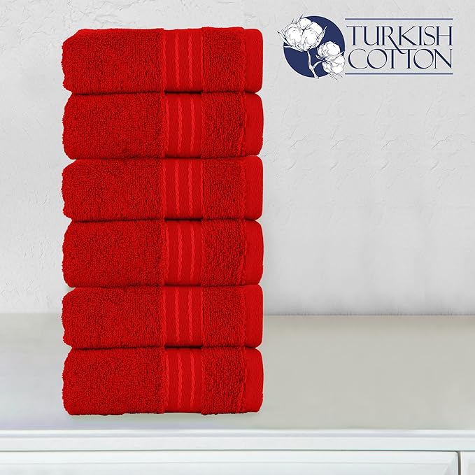 Elegant Comfort Premium Turkish Cotton 6 Pack Washcloths Set - 13 x 13 inch, Luxurious Hotel Spa Quality 100% Turkish Cotton 6PC Washcloth Set - Highly Absorbent - Soft Bathroom Towels, Red