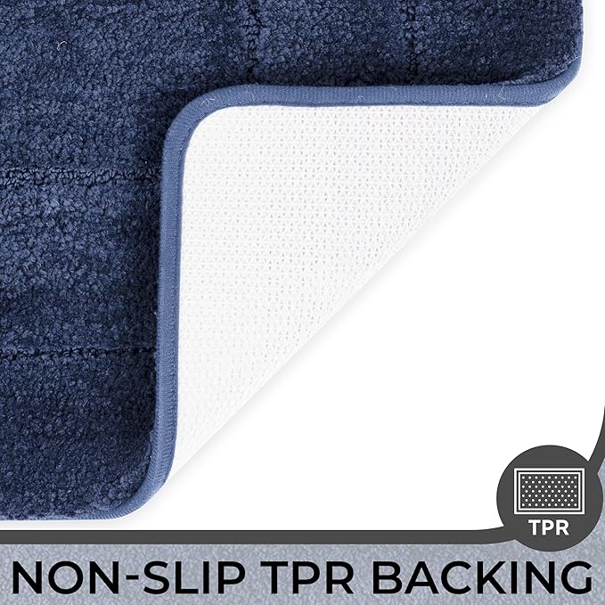 GRANNY SAYS Bathroom Toilet Rugs U Shaped, Bath Mats for Bathroom, Bath Rugs Non Slip Washable, Absorbent Microfiber Toilet Mat, Soft Plush Shaggy Bath Carpet, 20" x 24", Blue