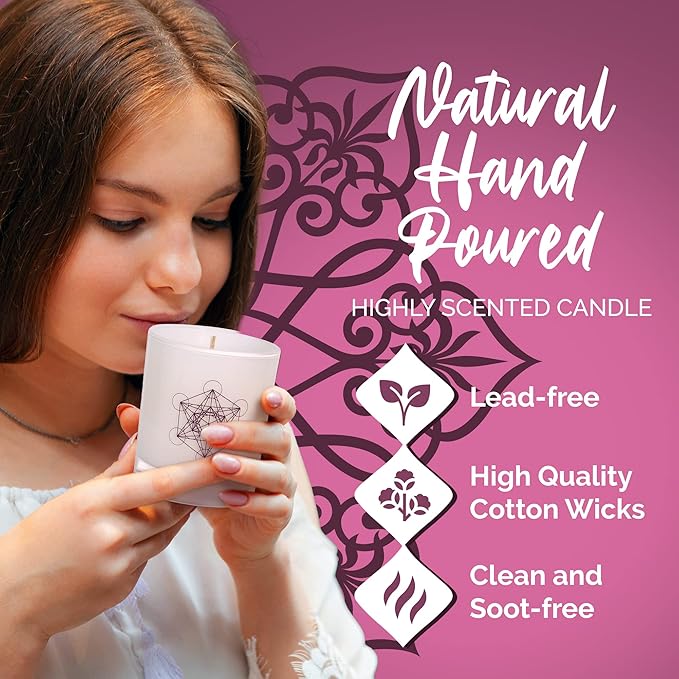 Lavender Vanilla Aromatherapy Candle, Floral Scented Candles, Luxury Candles Scented with Metatron’s Cube Symbol, Hand-Poured Soy Candle, 50 Hours Long Time, 7.6 oz. - OneSoul Collection