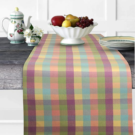 Urban Villa EasterTable RunnerEaster Collection 100% Cotton Fused Table Runner Easter Special Over Sized 14" x72'' Inches Easter Colors Buffalo Check Table Runner Heavier QualityTable Runner