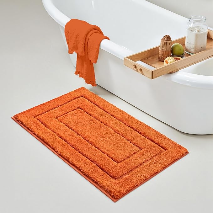 GRANNY SAYS Bathroom Rugs Non Slip, 16" x 24", Bath Rugs for Bathroom Washable, Bath Mats for Floor, Microfiber Bath Mat for Tub, Absorbent Bath Rugs for Shower Room, Orange
