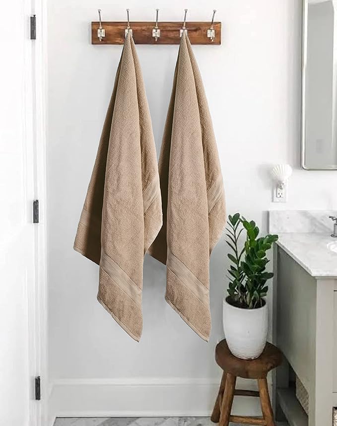 BOUTIQUO Premium Cotton 4 Pack Bath Towel Set - 100% Pure Cotton - 4 Bath Towels 27x54 - Ideal for Everyday use - Ultra Soft & Highly Absorbent - Tan