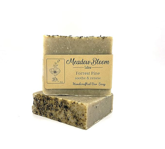 EST'D 2004 HC Meadow Bloom Tallow Bar Soap - Forrest Pine 2 Pack - Made with All Natural 100% Grass Fed Tallow Handmade Soap Bar - Great for Face or Body Soap