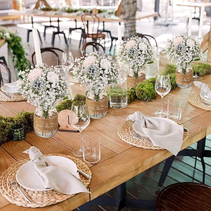 24Pcs Babys Breath Artificial Flowers Bulk, 11inch Fake Baby Breath Flowers Artificial White Faux Gypsophila Real Touch Flowers for Outdoors Wedding DIY Bouquet Arrangement Party Home Decor