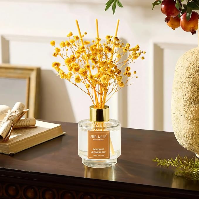 Airkeep Reed Diffuser Set of 3,Coconut Pineapple Lemon Eucalyptus Cranberry Apple Oil Reed Diffusers for Bedroom Living Room Office Aromatherapy Oil Reed Diffuser for Gift 50ml x 3