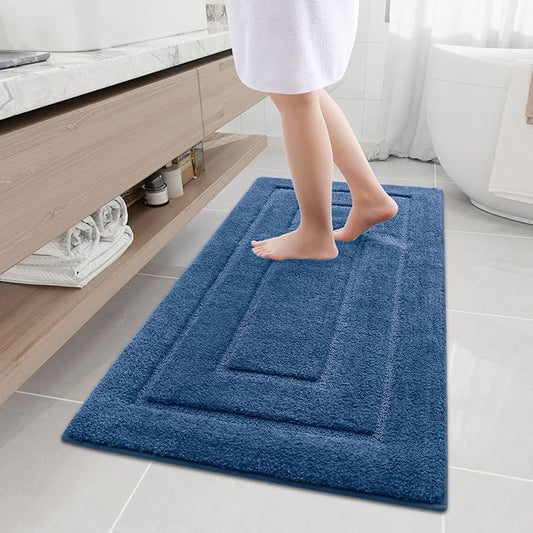Buganda Bathroom Rugs, 47" x 24", Soft and Absorbent Microfiber Bath Rugs, Non-Slip Shaggy Shower Carpet, Machine Wash Dry Bath Mats for Bathroom Floor, Tub and Shower, Navy