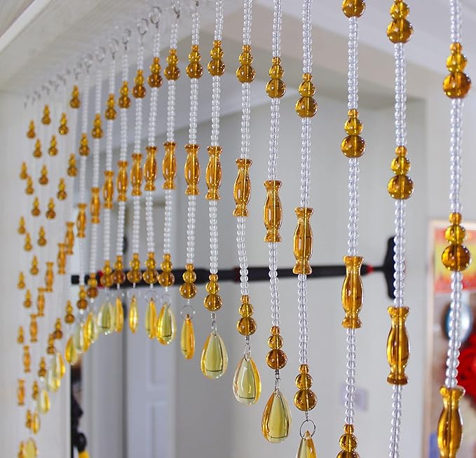 Hanging Glass Door Beads Curtains Valance Self-Adhesive for Doorways Crystals Stran Arched Windows, Clear Crystal Room Partition Curtain Door Frame Beads for Doorways Closets 13