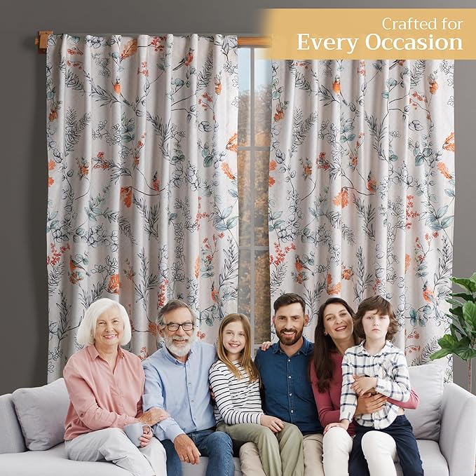 Maison d' Hermine Curtains for Living Room 100% Cotton 124 inch Length One Panel Light Filtering Curtains for Bedroom Windows with Rod and Loop Pockets Drapes (Whitish Shabby Chique, 50" W x 124" L)
