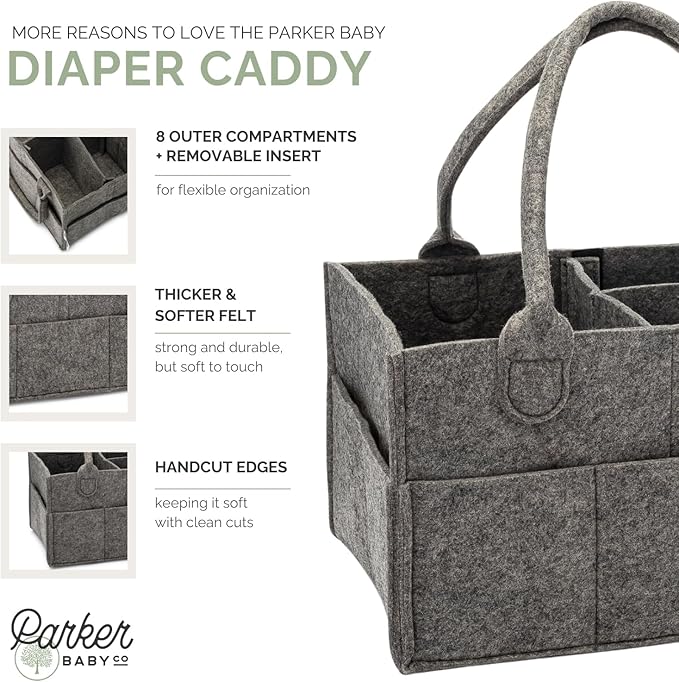Parker Baby Diaper Caddy - Nursery Storage Bin and Car Organizer for Diapers and Baby Wipes (Peppercorn, Regular)