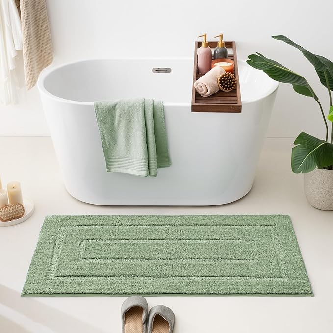 GRANNY SAYS Sage Green Bathroom Rugs Non Slip, 48" x 24", Small Bathroom Rugs Washable，Bath Mats for Floor, Microfiber Bath Mat for Tub, Absorbent Shower Rug
