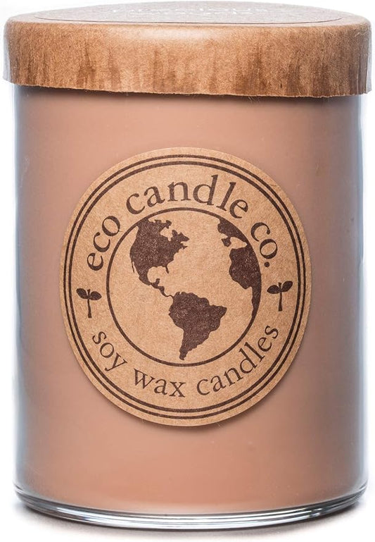 Eco Candle Co. Recycled Candle, Precious Woods, 18 oz. Double Wick - Scents of Smoked Wood, Nutmeg, Musk, & Ylang - 100% Soy Wax, No Lead, Kraft Paper Label & Lid, Hand Poured, Midwest Grown Soybeans