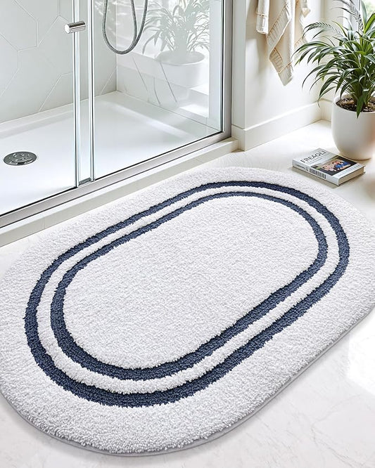DEXI Oval Bath Mats for Bathroom, 24x36 Absorbent Bath Mat, Washable Microfiber Bathroom Rug with Non Slip Backing for Shower Floor, Navy