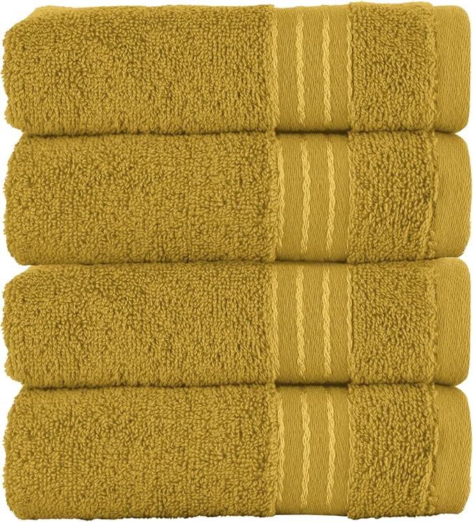 Elegant Comfort Premium Turkish Cotton 4 Pack Hand Towel Set - 16 x 28 inch, Luxurious Hotel Spa Quality 100% Turkish Cotton 4PC Hand Towel Set - Highly Absorbent - Soft Bathroom Towels, Gold