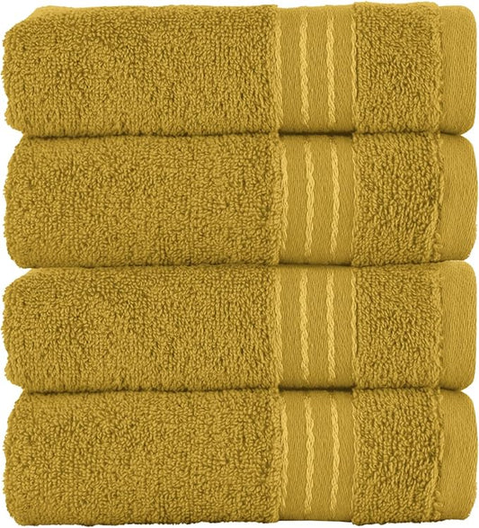 Elegant Comfort Premium Turkish Cotton 4 Pack Hand Towel Set - 16 x 28 inch, Luxurious Hotel Spa Quality 100% Turkish Cotton 4PC Hand Towel Set - Highly Absorbent - Soft Bathroom Towels, Gold