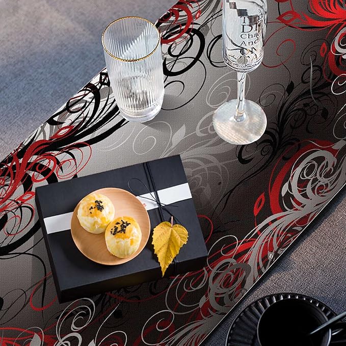 Mcalk Table Runner and Placemats Set of 6 Pieces,Mystic Gray Leaf Placemat,Cloth Place Mats Red Indoor for Kitchen,Washable Placemats Floral Print Linen Material for Dining Table