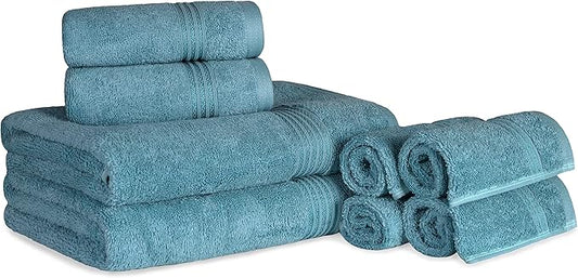 Superior Egyptian Cotton 8-Piece Hand Towel Set, Towel Basics For Quick Dry, Absorbent Small Towels, Facial, Spa, Kitchen, Bathroom Essentials, Apartment, Guest Bath, Soft, Washcloth, Sapphire